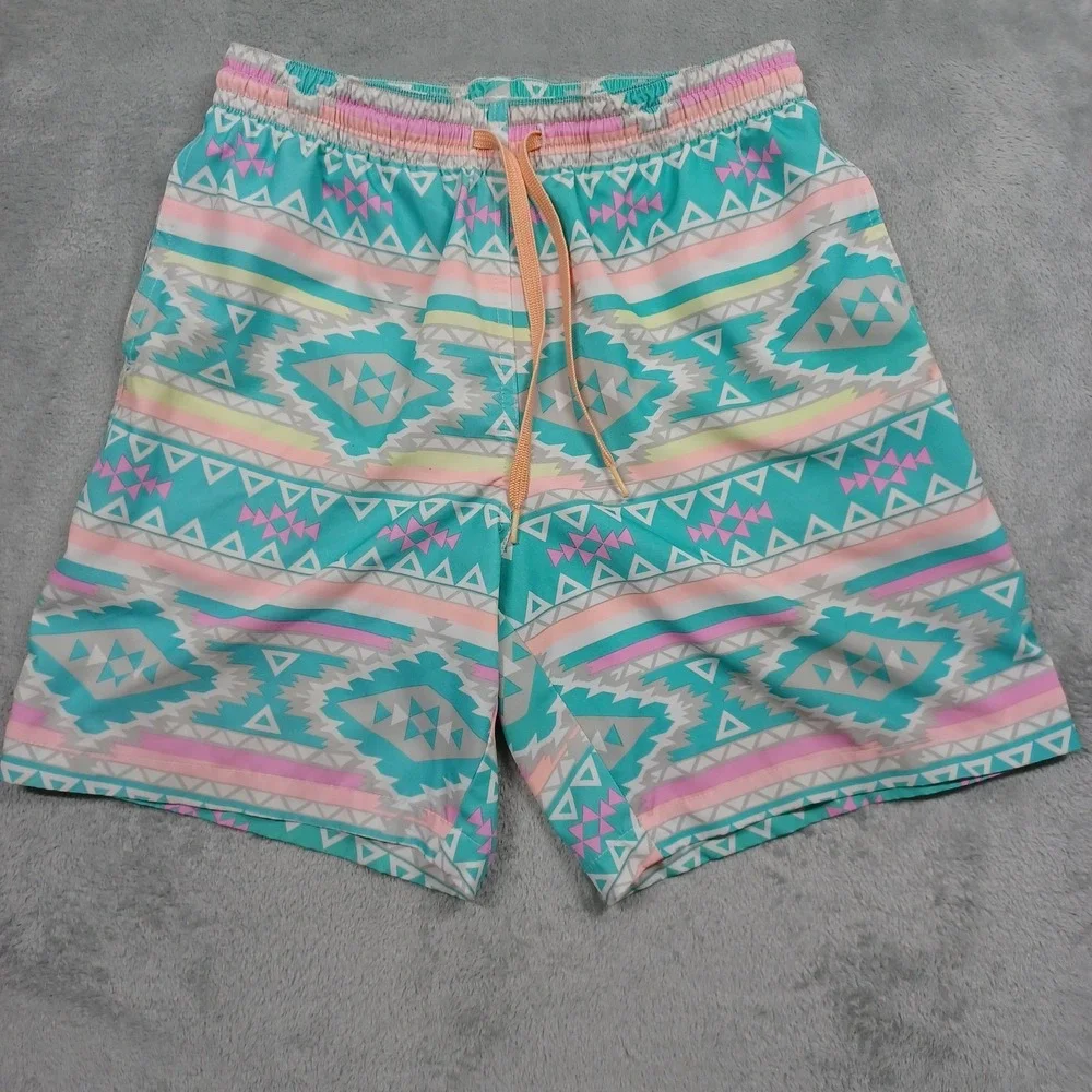 Chubbies Swim Trunks Mens Small Blue Aztec‎ Drawstring Preppy